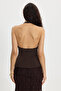 Women's Slim Fit 100% Cotton Halter Neck Zero Sleeve Brown Blouse - 6