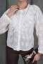 Round Neck Crochet Scallop Detail Hidden Button Closure Shirt