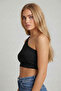 Women's Black One-Shoulder Crop Blouse with Window Detail - 3