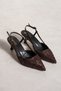 Julie Women's Bitter Brown Lace Textured Pointed Toe 5 cm Heeled Slingback Shoes - 5