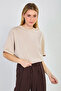 Women's crew neck oversized t-shirt - stone - 2