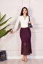 Lace Detailed Lined Midi Plum Skirt