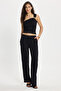 Women's slim fit one shoulder one sleeve textured black blouse - 8