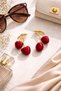 Red Cherry Figured Earrings Gold Color Plated Shiny Stone Stylish Daily and Combination Earrings - 7