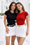 Women's Black-Red 2-Pack Slim Fit Cotton Crop T-Shirt - 3