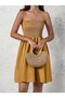 Women's Rope Strap Gipeli Patterned Short Single Jersey Dress - 4