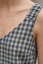 Women's Navy Blue Plaid Patterned Strappy Blouse V-Neck Summer Relaxed Fit Vacation Combination Stylish Top Blouse - 5