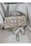 Elegant Embroidered Cream Handmade Clutch Bag – Evening Dress Event Bag with Silver Handle - 2