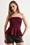Women's Burgundy Drape Detailed Strapless Blouse Blz-19003311 - 5