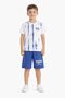 Dark Blue Patterned T-Shirt and Lettering Printed Shorts Set for Boys 23789