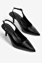 Women's Stiletto Pointed Toe Crocodile Patterned Open Back Heeled Shoes Torella Black