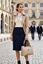 Women's Beige Shoulder Bag - Handbag with Knitted Pattern and Anthracite Detail - 3