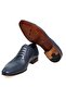 Dark Blue Color Lace-Up Genuine Leather Men's Shoes - 3