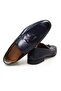 Dark Blue Color Laceless Genuine Leather Men's Shoes