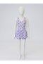 Lilac Patterned Children's Swimsuit with Fır Fır Detail Skirt and Short Tights