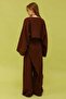 Women's Stone-Embellished Muslin Fabric Bat Sleeve Blouse with Tie-Up Pants Set Brown - 8