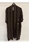 Women's Brown Italian Skirt with Button Slit, Long Oversized Linen Kaftan, Sizes 38 - 46