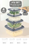 4-Piece Square Transparent Microwaveable Storage Container with Lid - Microwave Safe Organizer Food Container Gray