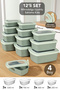 12-Piece Rectangular Striped Microwave Lid Storage Containers - Food Containers Suitable for 4 Sizes of Microwaves Green