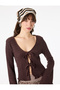 Slim Fit Long-Sleeved V-Neck Blouse with Textured Tie-Up Detail