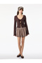 Slim Fit Long-Sleeved V-Neck Blouse with Textured Tie-Up Detail - 2