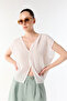 Women's Aqua Green Pleated Short Linen Shorts - 3