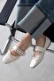 Faye Women's Belt Detailed Leather Ballerinas Beige