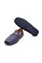 Dark Blue Color Laceless Genuine Leather Men's Shoes - 3