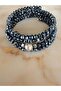 Navy Blue Crystal Stone Silver Color Detailed Multi-Layered Design Bracelet - 2