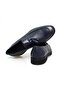 Dark Blue Color Laceless Genuine Leather Men's Shoes - 2