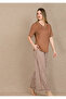 Cappuccino Color Viscose Women's Short Sleeve Pajama Set - 2