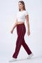 Women's Burgundy Combed Cotton Ribbed Pocket Zippered Straight Leg Sweatpants - 5