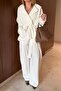 Elastic Waist Kimono and Pants Set with Pile Detail Con1876 - 2