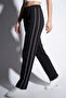 Women's Black Combed Cotton Ribbed Pocket Zipper Flat Leg Sweatpants