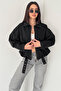 Women's Belt Detail Denim Jacket – Denim Jacket with Oversized Zippers Navy Blue - 4