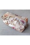 Powder Beige Vintage Rose Patterned Fiber Filled Travel & Makeup Bag / Pen Holder