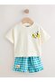 100% Cotton Cream White Disney Short Sleeve Top and Shorts Set - 3