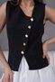 12049 Women's Asymmetrical Collar Gold Button Detail Premium Yarn Knitwear Vest - 2