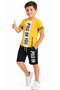 Boy's Polo Shirt with Zipper Detail and Yellow Color Shorts Set - 2
