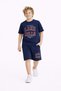 New Season Boys' Summer Motto Printed Navy Blue T-Shirt Shorts Set 6-14 Years - 5
