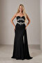 Front Beaded Stone Embellished Glittering Fukuro Strapless Evening Dress - with Detachable Sleeves and Train 1021 - 3