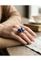 Bronze Ring Authentic Jewelry Navy Blue Drop Stone Front Adjustable Vintage Women's Ring