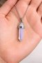 Unisex Natural Stone Crystal Necklace 60 cm Chain Purple Sparkling Pointed End Design - 3