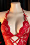Women's Red Lace and Tulle Detailed Deep V-Neck Teddy Nightgown - 5