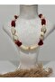 Red & Beige Bead Detailed Bone Necklace - 3