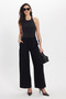 Women's Regular Fit Classic Cut Cotton Lace-Up Waist Elastic Linen Look Black Palazzo Trousers - 2