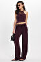 Women's relaxed fit drawstring waist elasticated textured double pocket plum pants - 2