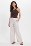 Women's regular fit classic cut cotton waist tie elastic linen look stone palazzo pants - 2