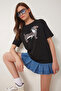 Printed Oversize Knitted T-Shirt Lzv0062 Black