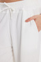 Women's Regular Fit Classic Cut Cotton White Trousers with Lace-Up Waist and Patterned Double Pockets - 4